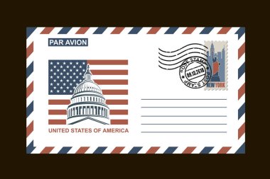 siyah arka plan üzerine Amerikan semboller ile posta zarf tasarım