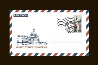 siyah arka plan üzerine Amerikan semboller ile posta zarf tasarım