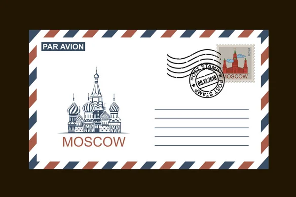 Illustrazione Della Busta Postale Simboli Russi Sfondo Nero — Vettoriale Stock