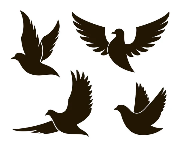 Kolekcja Black Dove Sylwetki Białym Tle — Wektor stockowy