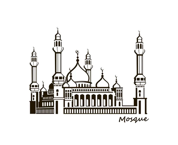 Black Illustration Islamic Mosque Building Isolated White Background — Stock Vector