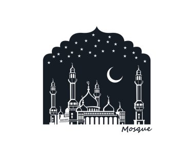 Beyaz arka plan üzerinde izole İslam cami bina çizimi