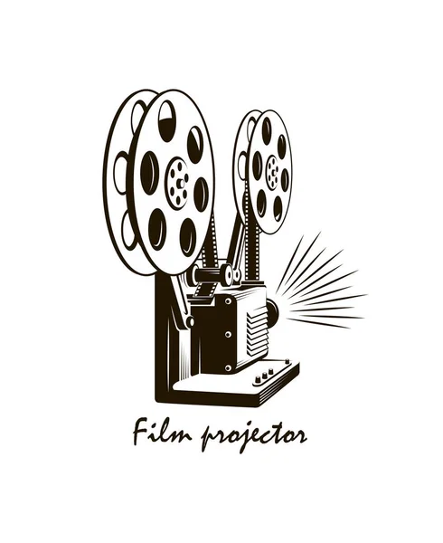 白い背景に分離されたフィルム映写機の白黒イラスト — ストックベクタ