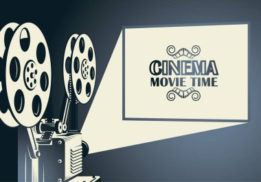 retro film projektör arka plan ile sinema poster