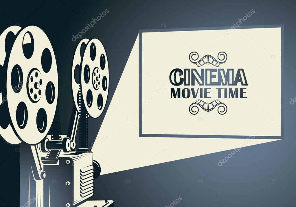 cinema poster with retro film projector background