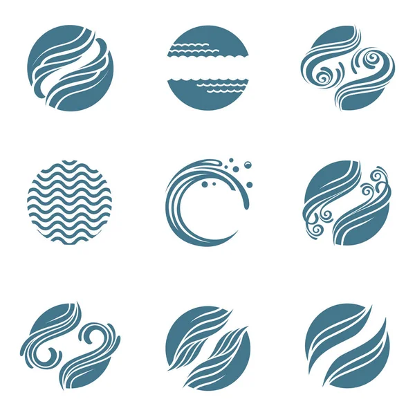 Collection Blue Water Icons Isolated White Background — Stock Vector