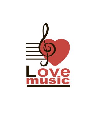 Müzik Not tiz nota anahtarı ile beyaz arka plan üzerinde izole kalp simgesi