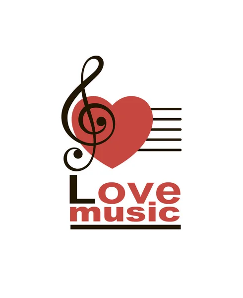Icono Música Nota Triple Clave Con Corazón Aislado Sobre Fondo — Vector de stock