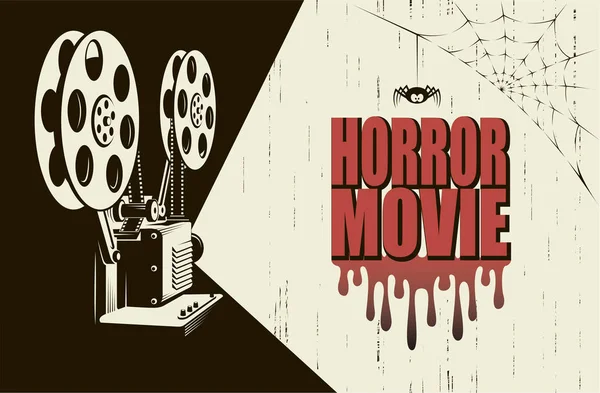 Horror Éjszaka Mozi Plakát Retro Film Projektor Háttérrel — Stock Vector