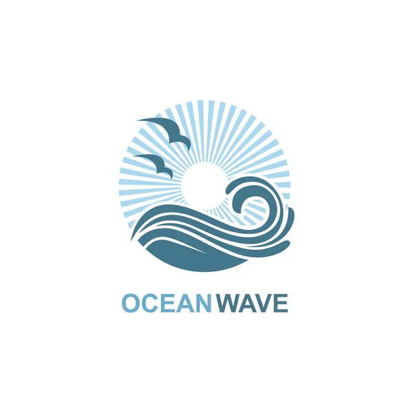 Абстрактный Дизайн Иконы Океана Волнами Чайками Белом Фоне — стоковый вектор