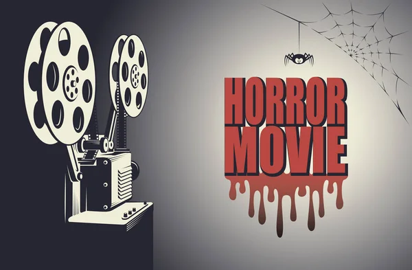 Horror Éjszaka Mozi Plakát Retro Film Projektor Háttérrel — Stock Vector