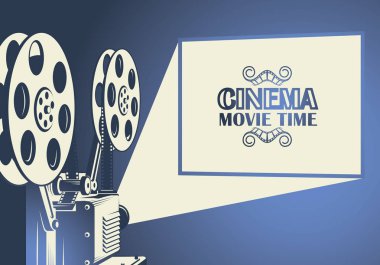retro film projektör arka plan ile sinema poster