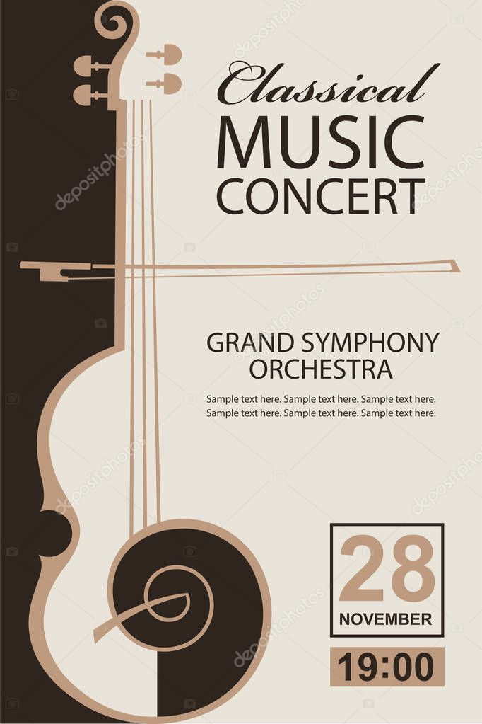 Classical music concert poster with violin image