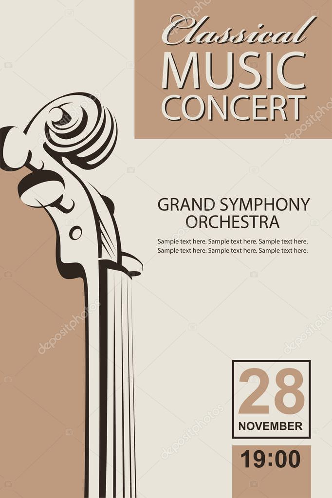 Classical music concert poster with violin image