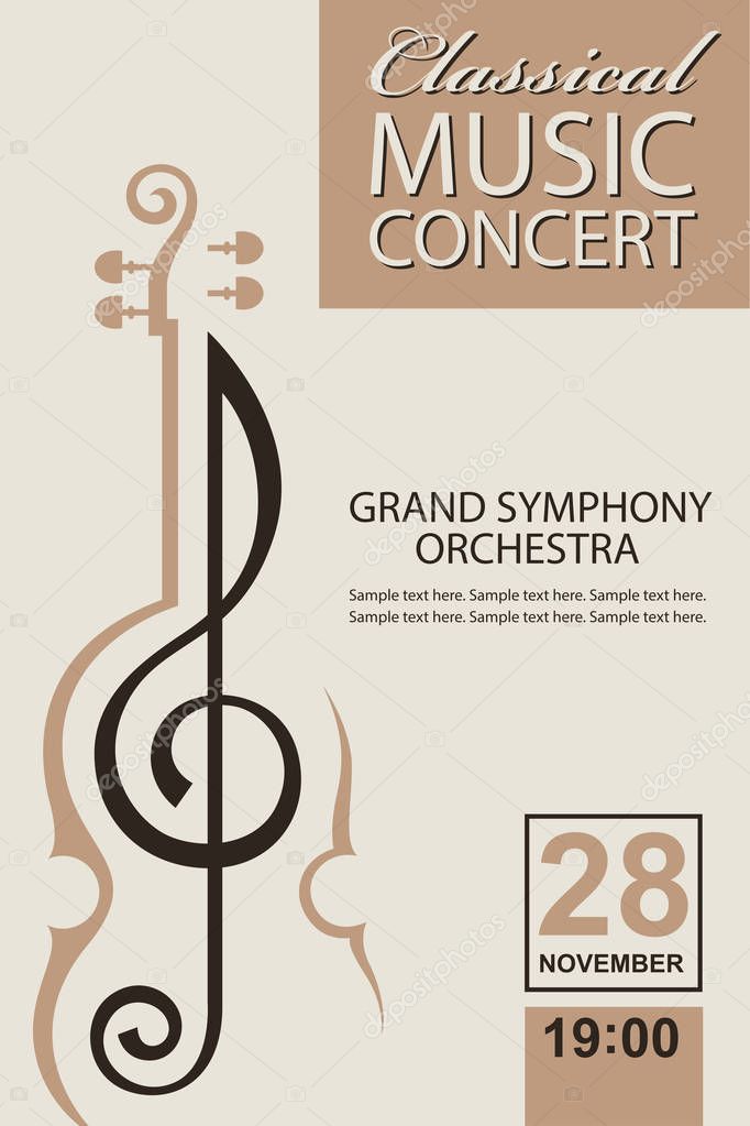 Classical music concert poster with violin image