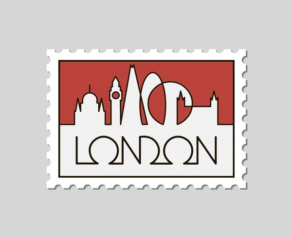 ロンドン市内の抽象的な線形イラストと切手 — ストックベクタ