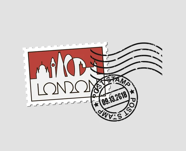 Timbre Poste Avec Illustration Linéaire Abstraite Ville Londres — Image vectorielle