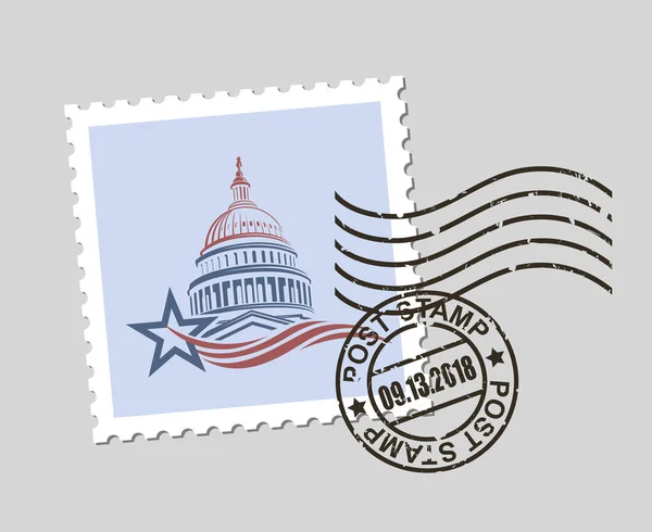 Selo Postal Com Símbolo Americano Edifício Capitólio — Vetor de Stock