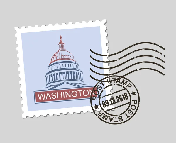 Selo Postal Com Símbolo Americano Edifício Capitólio — Vetor de Stock