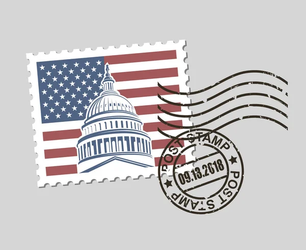 Поштова Марка Американським Символом Капітолій Будівлі — стоковий вектор