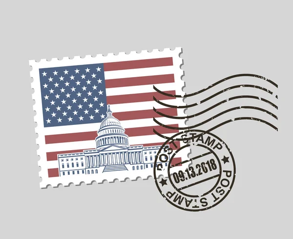 Sello Postal Con Símbolo Americano Capitolio Edificio — Vector de stock