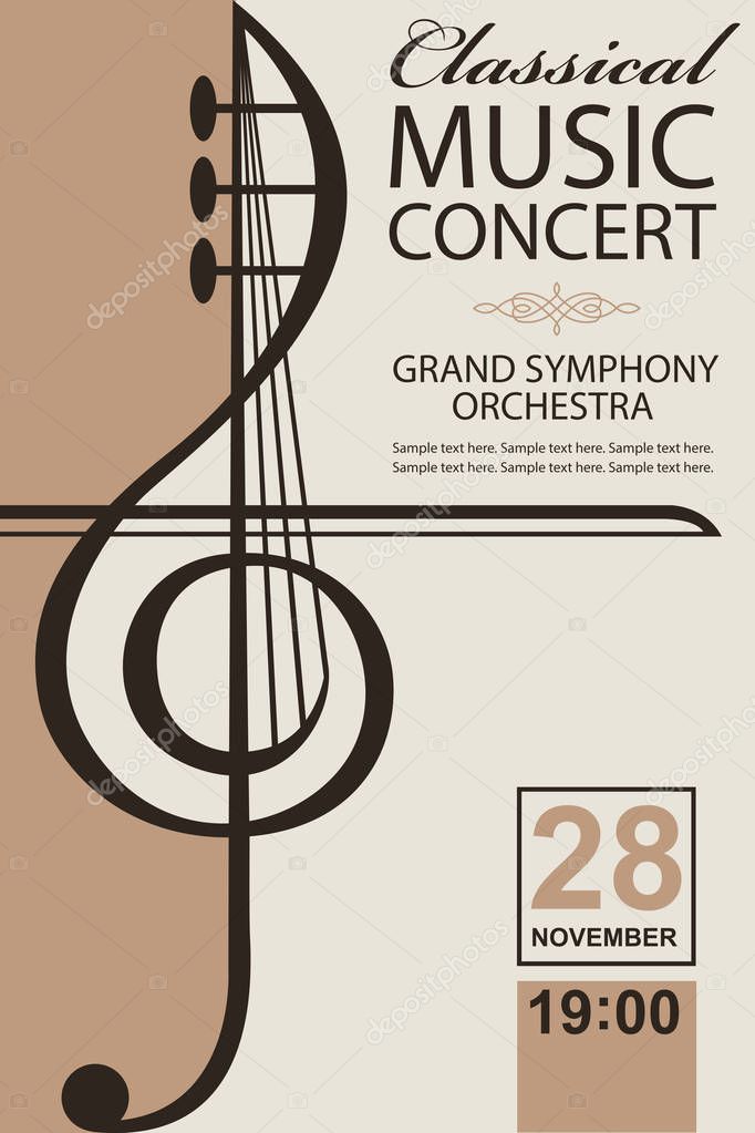 Classical music concert poster with violin image