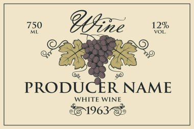Vintage etiketi ile üzüm şarap şişeleri için