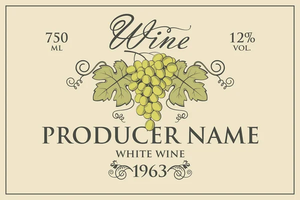 Vintage Label Wine Bottles Grapes — Stock Vector