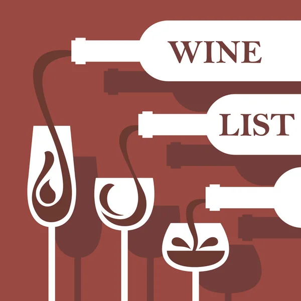 Vintage Wine List Design Bottles Glasses — Stock Vector