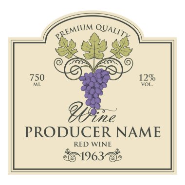 Vintage etiketi ile üzüm şarap şişeleri için