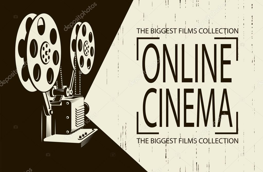 online cinema poster with retro film projector background