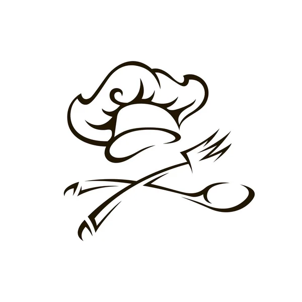 Икона Шеф Повара Шляпы Ложкой Вилкой Изолированы Белом Фоне — стоковый вектор