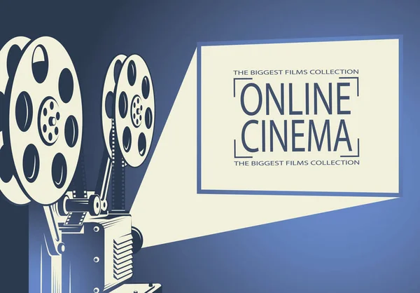 Online Cinema Poster Met Retro Film Projector Achtergrond — Stockvector