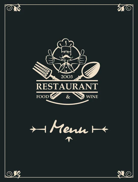 Menu Restaurant Design Avec Chef Cuillère Croisée Fourchette Sur Fond — Image vectorielle