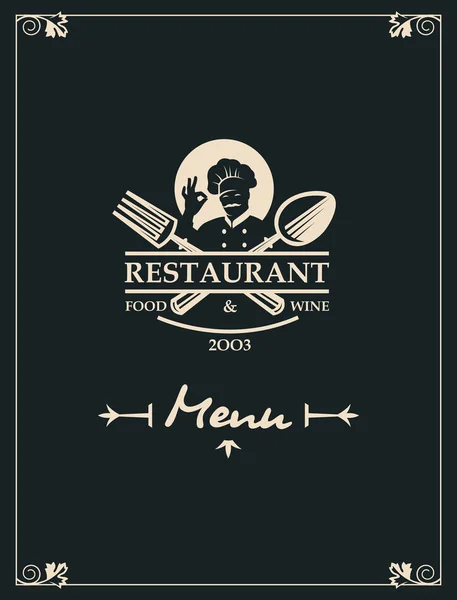 Menu Restaurant Design Avec Chef Cuillère Croisée Fourchette Sur Fond — Image vectorielle
