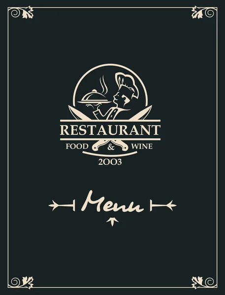 Menu Restaurant Design Avec Chef Couteaux Croisés Sur Fond Noir — Image vectorielle