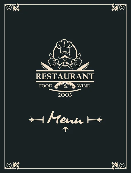 Restaurace Menu Design Kuchařem Zkřížené Nože Černém Pozadí — Stockový vektor