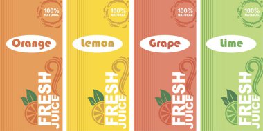renkli narenciye taze meyve suyu etiketleri topluluğu