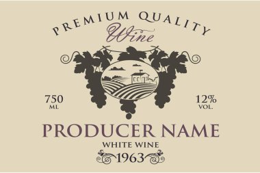 Vintage etiketi ile üzüm şarap şişeleri için