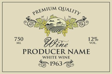 Vintage etiketi ile üzüm şarap şişeleri için