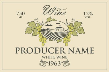 Vintage etiketi ile üzüm şarap şişeleri için