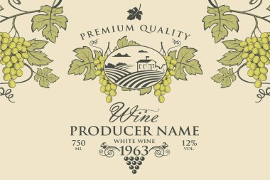 Vintage etiketi ile üzüm şarap şişeleri için