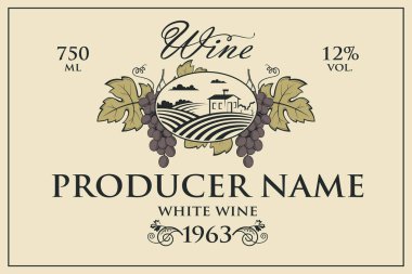 Vintage etiketi ile üzüm şarap şişeleri için