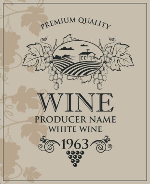 Vintage etiketi ile üzüm şarap şişeleri için