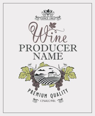 Vintage etiketi ile üzüm şarap şişeleri için