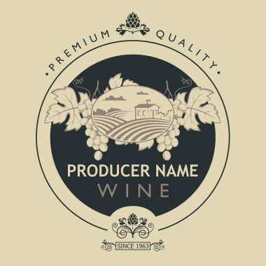 Vintage etiketi ile üzüm şarap şişeleri için