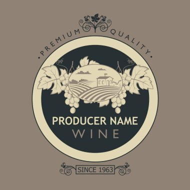 Vintage etiketi ile üzüm şarap şişeleri için