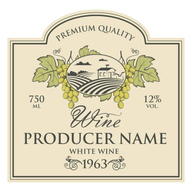 Vintage etiketi ile üzüm şarap şişeleri için