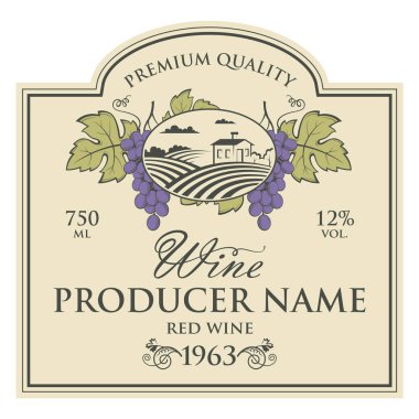 Vintage etiketi ile üzüm şarap şişeleri için