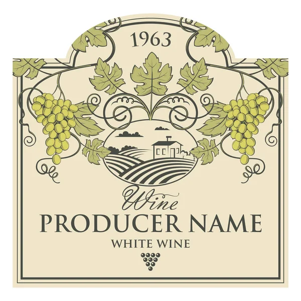 Etichetta Vintage Bottiglie Vino Con Uva — Vettoriale Stock